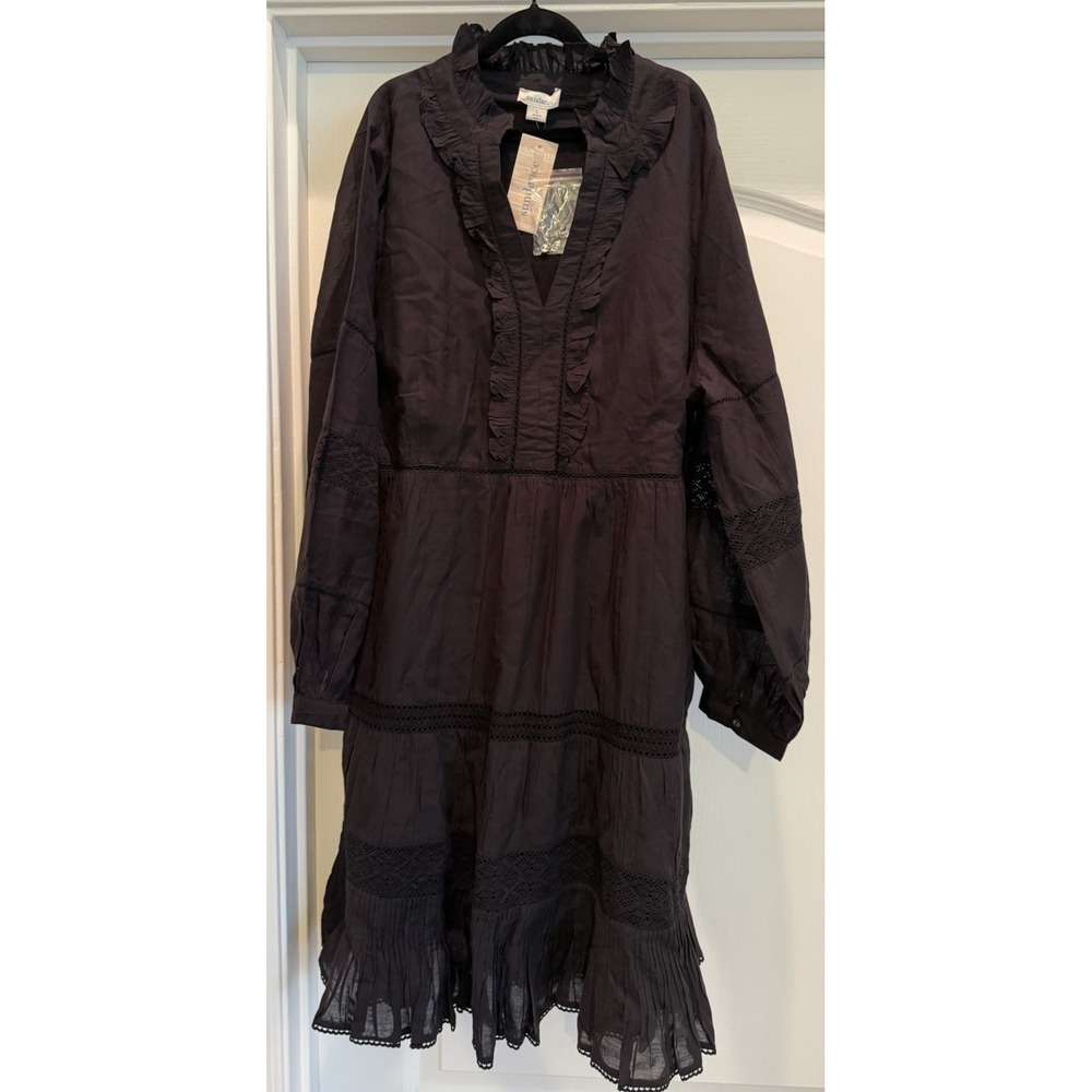 Sundance Black Boho Prairie Dress Ruffle Lace Tiered knee‎ length Large NWT
